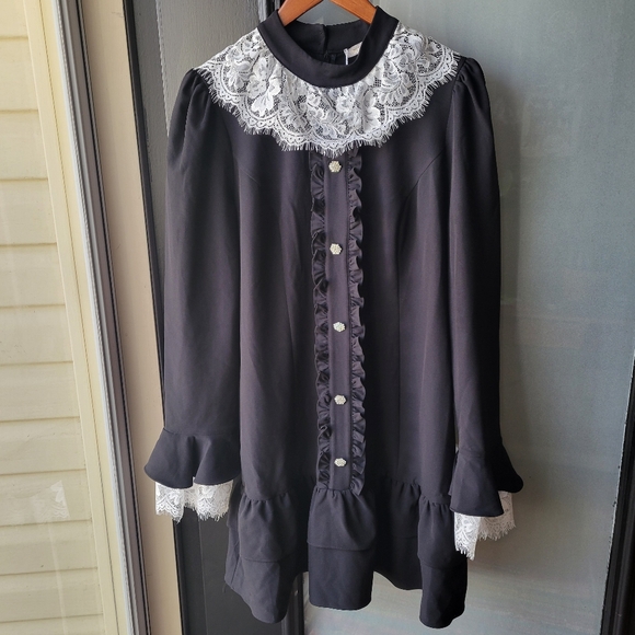 Lost City Women's Dress Victorian Gothic Style Med Black White Lace Full Zip NEW - Picture 2 of 16